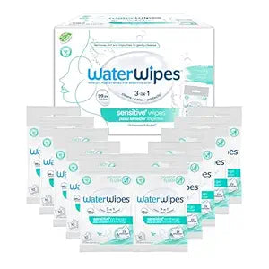 WaterWipes Beauty Sensitive+ On-The-Go Facial Wipes, 99.9% Water, Unscented Hypoallergenic Face Cleanser Wipes for Sensitive Skin, Double Cleanse & Skincare Routine, 100ct, (10 Packs)