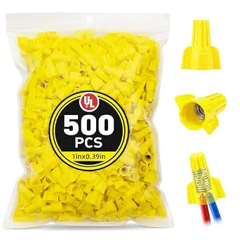 500 Pcs Yellow Wire Connectors Nuts, Winged UL Listed Wire Caps