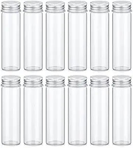 TOBWOLF Glass Spice Jars, 12PCS 50ml / 1.7oz Containers with Aluminum Lids