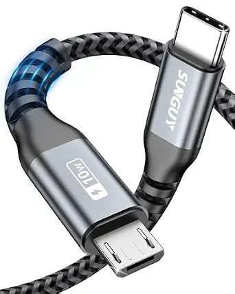 SUNGUY 6 inch USB C to Micro USB Cable 2-Pack, Braided