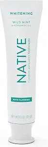 Native Toothpaste Made from Naturally-Derived Cleaners and Simple Ingredients that Safely Whitens Teeth, 4.1 oz, Wild Mint with Fluoride - 1 Count