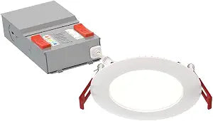 Juno WF4 ALO19 SWW5 90CRI MVOLT MW M6 Canless LED Wafer Downlight, Switchable White 2700K-5000K, Adjustable Lumens, Flat Trim, Matte White, 4-Inch