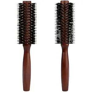 Round Boar Bristle Hair Brush with Wooden Handle Ideal for Styling Medium to Long Hair Thick, Fine, Curly, Or Straight Hair, Enhances Volume and Shine, Brown