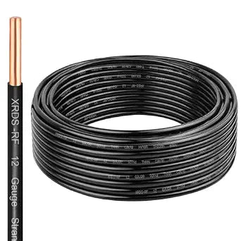 THHN Wire 25 FT, Single Bare Copper Conductor, 12AWG Black Electrical Wire, Solid Building Wire 600V Nylon Sheath Cable for Indoor/Outdoor Applications
