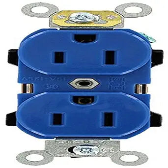 Leviton 15 Amp, 125 Volt, Industrial Series Heavy Duty Specification Grade, Duplex Receptacle, Straight Blade, Self Grounding, 5252-BU, Blue