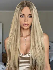 WIGRE Long Straight Wig 26 Inches Middle Part Mix Blonde Wigs for Women
