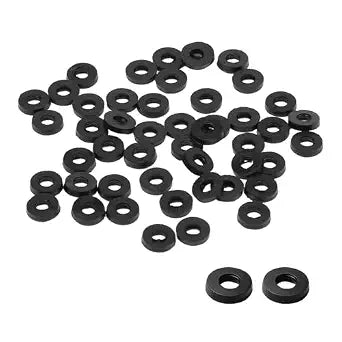 M3 Rubber Washers, 3mm ID x 7mm OD x 1.2mm Thick, Black, 50 Pack