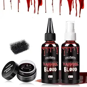 Halloween Fake Blood Kit, Washable Realistic Fake Blood Spray + Fake Blood Gel Makeup for Costume, Perfect for Vampire Makeup, Clown & Sfx & Cosplay & Zombie Make Up Kit