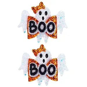 Halloween Hair Bow Clips, Glitter Ghost BOO Hair Clips Non Slip Alligator Hairpin Barrettes Spooky Fun Halloween Accessories Outfit Dress up
