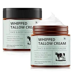 Cacukn Whipped Beef Tallow for Skin, Organic Face Moisturizer with Grass Fed Beef Tallow & Raw Honey, Deeply Moisturizes Face & Body, Reduces Skin Irritation and Sensitivity, 2 Pcs