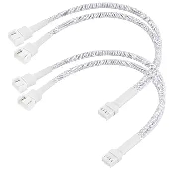 2 Pack 1 to 2 Ways 4-Pin PWM Fan Extension Splitter Cable 11 Inches PC Fan Splitter 4P Male to Female Connector for PC Chassis Channel Fans Motherboard Computer Case (White)