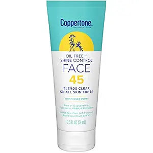 Coppertone Oil Free, Shine Control Face Sunscreen Lotion SPF 45, 2.5 FL OZ