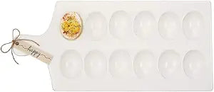 Mud Pie - 40700083 Mud Pie Deviled Egg Tray, 15.25" x 7", White, Brown, Black