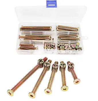 50pcs 1/4-20" Baby Bed Hardware Replacement Kit, Zinc Plated Hex Socket Cap Drive Screws Barrel Nuts Assortment Kit for Cot Chairs Furniture, 1-1/2" 2" 2-1/4" 2-3/4" 3-1/4"