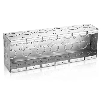 Fumete 1 Pcs 6-Gang Electrical Box Metal Electrical Box Masonry 2.5 Inch Deep 95.3 Cu in Multi Device Switch Square Alloy Steel Wall Embedded for Multiple Wiring Configurations