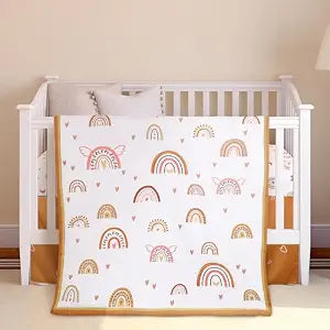 Ganeen 3 Pcs Boho Crib Bedding Set Rainbow, Comforter Sheet