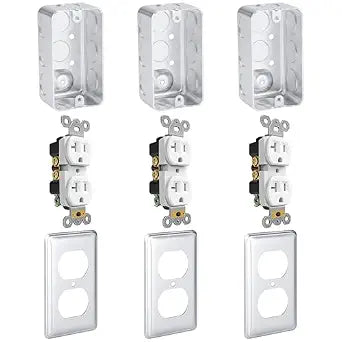 OHLECTRIC 2x4 Utility Electrical Outlet Box Kit, 3 Pack, Metal, 20A
