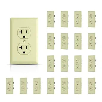 TOPELER Duplex Wall Receptacles, 20A Standard Electrical Socket for Commercial/Residential, Non-Tamper Resistant Outlet with Wall Plate, 2 Pole 3-Wire, Self-Grounding, UL Listed, Ivory, 20 Pack