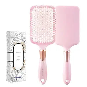 RHOS Paddle Brush for Women & Men - Detangler for Thick, Curly, Long, Wet & Dry Hair - Nylon Bristles Square Cushion Brush for Smoothing and Detangling (1 Pack - Pink)