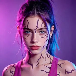 K-Style Demon Mark Temporary Tattoos for Cosplay - K-Pop Demon Hunters Purple Face & Body Tattoos Stick-ons for Halloween Costume Accessories (4 Sheets)