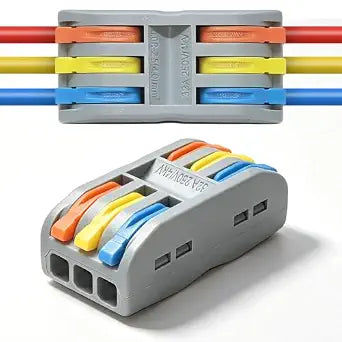 3 Circuit Inline Electrical Lever Wire Nut Connector for Splice 28-12 AWG.