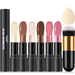 6 Colors Cream Contour Stick Kit, Shades with Highlighter Blush Bronzer
