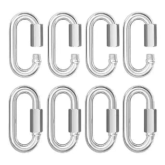 304 Stainless Steel Heavy Duty Quick Chain Links 5/32", 1/4", 5/16", 3/8", 1/2" D Shape Thread Quick Link Connectors Screw Carabiner for Connecting Hammock, Shade Sail, Rigging (1/4" 8Pcs)