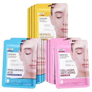 12 Pack Face Masks Skincare Set (Collage,Retinol,Hyaluronic acid),Collagen Face mask for Women, Hydrating Face Sheet Mask, Anti Aging Face Masks, Deep Moisturizing Facial Masks Spa Gifts for Women