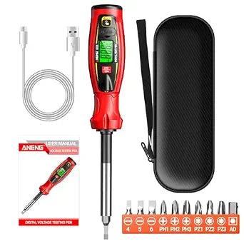 Digital Voltage Tester Pen, Non Contact Voltage Testing Pen Rechargeable AC Voltage 30V -1000V NCV Detection Replaceable 10 in 1 Batch Heads with LED Light (RED)