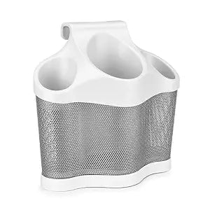 Polder Style Station, Tool Organizer for Hair Dryer, Curling Iron, and Straightener, Easy-to-Store Hair Styling Station, White and Silver