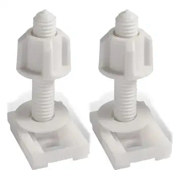 2Pcs White Universal Plastic Toilet Seat Screws and Nuts with Rubber Washers, Hinge Bolts Screws Hinges Replacement Parts Bathroom Fixtures