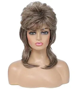 80s Mullet Wig for Women, Shoulder Length Layered Shag Synthetic Wig, Natural Looking Heat Resistant Fiber for Daily Wear (Light Brown)