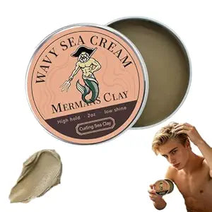 Mermans Curling Sea Clay, for Defined Waves & Texture, Natural Hold, Adds Volume & Shine to Curls, Adds Volume & Shine, Curl Defining Cream for Curly & Wavy Hair