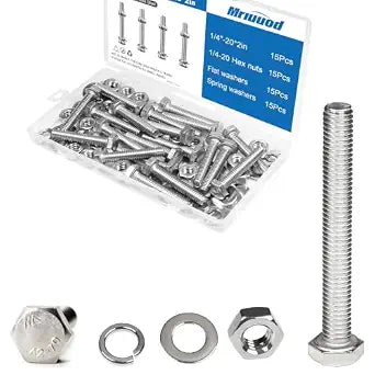 1/4x2 Hex Bolts Set, 15Pcs 1/4"-20 Nuts and Bolts Assortment Kit