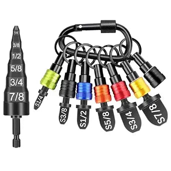 15 PCS Copper Swaging Tool HVAC, HVAC Tools with Swaging Drill Bit Set, Copper Pipe Swage Tool, Bit Holder Keychain, 1/4, 3/8, 1/2, 5/8, 3/4, 7/8