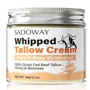 SADOWAY Beef Tallow for Skin: Handmade Beef Tallow for Face - Organic Grass-Fed Whipped Beef Tallow and Honey Balm Tallow Face Moisturizer Smooth Soft for Dry Skin