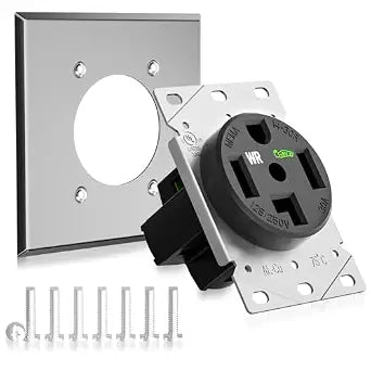 NEMA 14-30R 50A 125/250V Straight Blade Device Receptacle with Wall Plate, Industrial Grade Weather Resistant Receptacle, Built for Sustained High-Power EVs, RVs & Industrial Appliances,Black