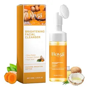 HOYGI Turmeric Face Wash with Brush, Turmeric Foaming Facial Cleanser for All Skin, 3.38 Fl Oz/pcs