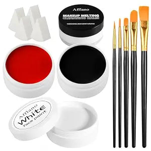 Black White Red Face Paint Kit ï¿½ï¿½ï¿½ï¿½ï¿½ï¿½ï¿½ï¿½ï¿½ Large 50g Oil-Based Grease Makeup Set with Remover Balm, 5 Brushes & 4 Sponges ï¿½ï¿½ï¿½ï¿½ï¿½ï¿½ï¿½ï¿½ï¿½ Waterproof, Ful