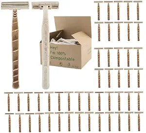 Biodegradable Disposable Razors Bulk 50 Pack ��� Eco-Friendly Wheat Straw Twin Blade Shavers for Men & Women ��� Non-Toxic, Plastic-Free Packaging, Travel & Hotel Ready