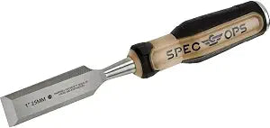 Spec Ops Tools Wood Chisel for Carpentry & Woodworking, Beveled Edge High-Carbon Steel Blade, Full Tang Shock-Absorbing Grip, 1" Blade