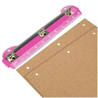 3 Hole Punch Portable for 3 Ring Binder, 5 Sheets, Pink, 10 Inch Ruler