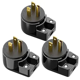 (3xPack) Right Angle Nema 5-15P Rewirable Plug, 15A 125V Household DIY AC Plug, 3 Prong 90 Degree Power Plug,12 Directions Male USA Canada AC Power Plug, Etl Listed,Black