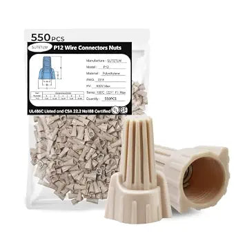 550Pcs Tan Wire Connectors Nuts,Tan P12 Electrical Wire Nuts with Screw Terminals, Twist-On Easy Screw On Type Connectors, 22-8 AWG, Durable Caps for Connect Electrical Wiring