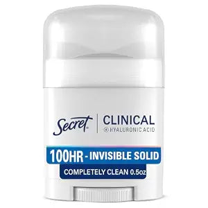 Secret Clinical Strength 100HR Sweat & Odor, Invisible Solid Antiperspirant & Deodorant for Women, 3X Stress Protection with Hyaluronic Acid, PH Balanced, Completely Clean Scent, 0.5 oz