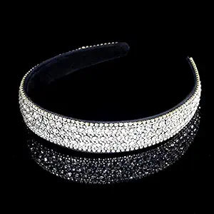Wecoe Silver Headband Women Girls Fashion with Rhinestones, Crystal Bling Sparkly Hair Band, Thin Hair Accessories for Short Hair, Holiday Birthday Gift