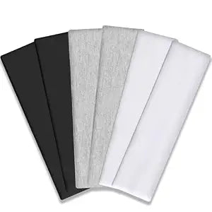 IVARYSS Workout Headbands for Women Non Slip, Premium Stretchy Soft Fabric Head Bands for Women's Hair, Wear for Yoga, Running, Sport, 6 Pack, Black White Grey