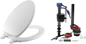 BEMIS 1400TTA 000 Economy Toilet Seat, ELONGATED, Durable Enameled Wood, White & Fluidmaster 400ARHRKP10 PerforMAX Universal High Performance All in One Repair Kit