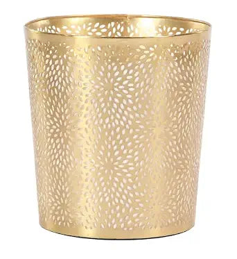 CosmoLiving Metal Floral Small Waste Bin, Trash Can 9" x 9" x 10", Gold