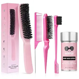 Slick Back Hair Brush Wax Stick for Smooth Flyaways, Frizz, Sleek Ponytail, Buns and Edge Baby Hair | Hair Comb, Edge Brush, Teasing Brush Styling Accessories for Girls, Kids, Women & Men